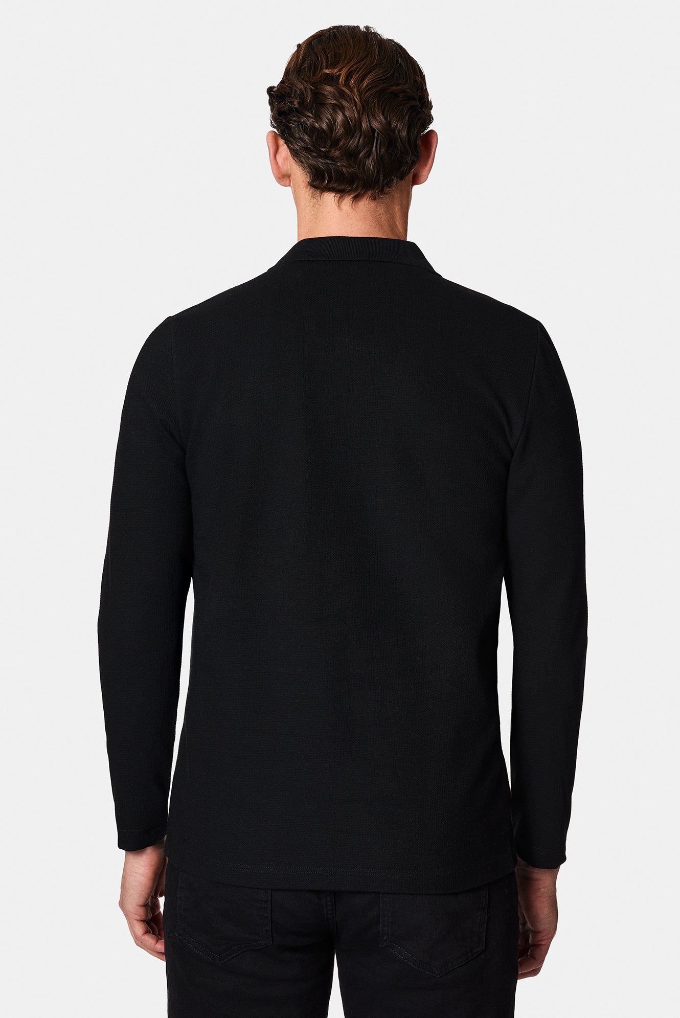 Siyah Polo Yaka Regular Fit Fermuarlı Desenli Pamuklu Sweatshirt