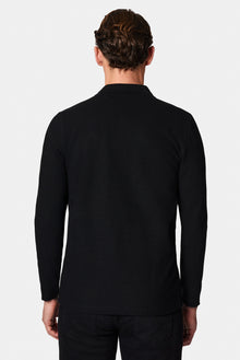 Siyah Polo Yaka Regular Fit Fermuarlı Desenli Pamuklu Sweatshirt