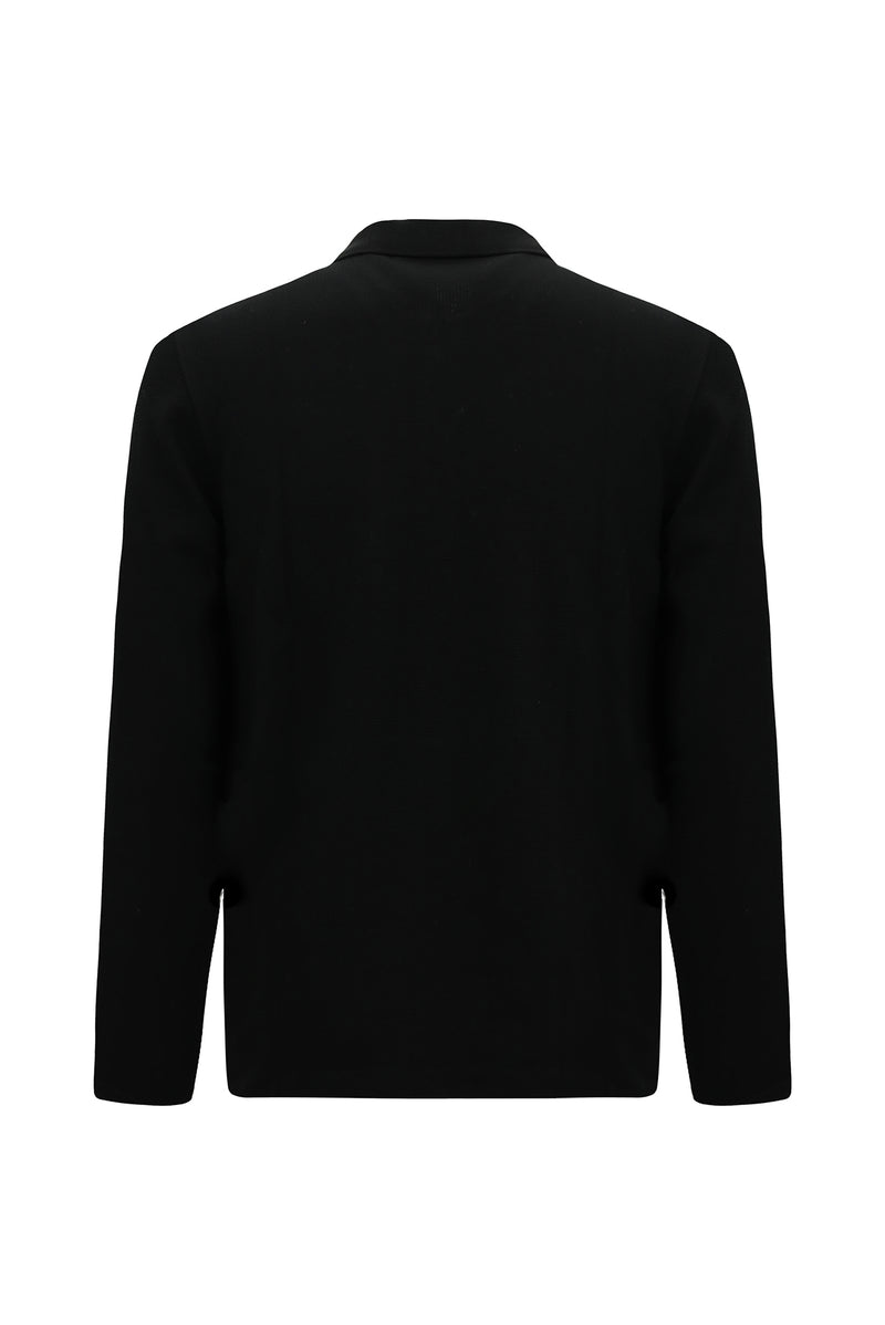 Siyah Polo Yaka Regular Fit Fermuarlı Desenli Pamuklu Sweatshirt