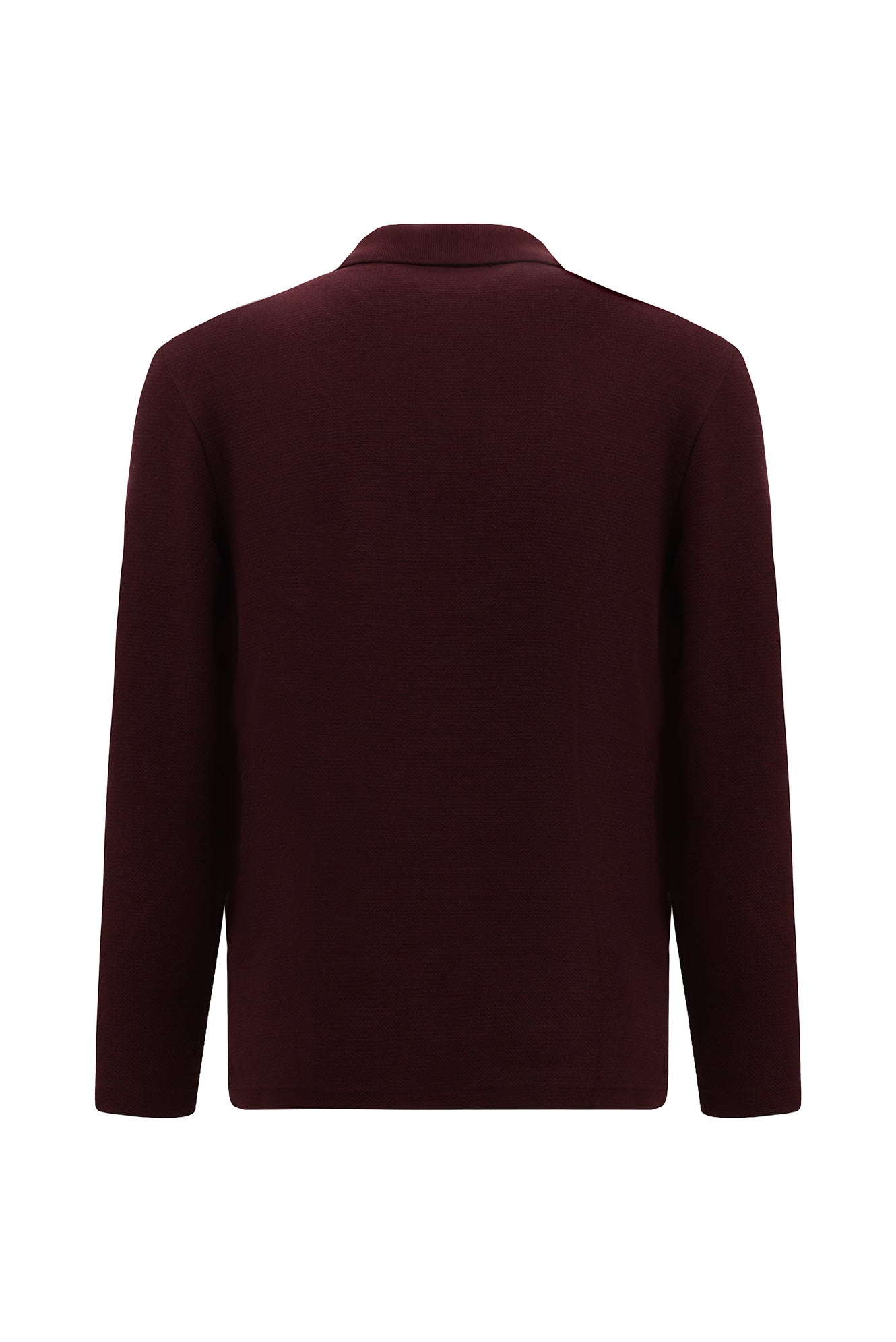 Koyu Bordo Polo Yaka Regular Fit Fermuarlı Desenli Pamuklu Sweatshirt