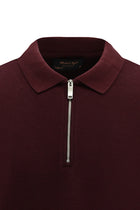 Koyu Bordo Polo Yaka Regular Fit Fermuarlı Desenli Pamuklu Sweatshirt