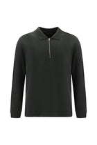 Koyu Antrasit Melanj Polo Yaka Regular Fit Fermuarlı Pamuklu Sweatshirt