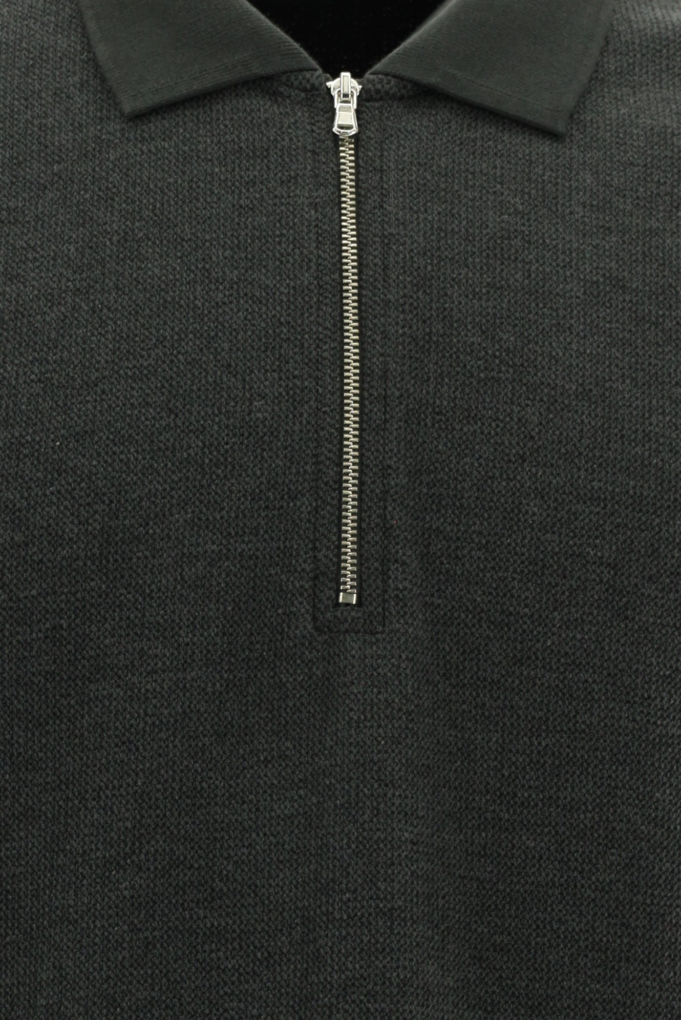 Koyu Antrasit Melanj Polo Yaka Regular Fit Fermuarlı Pamuklu Sweatshirt