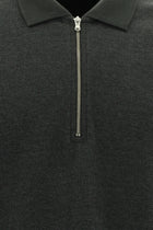 Koyu Antrasit Melanj Polo Yaka Regular Fit Fermuarlı Pamuklu Sweatshirt