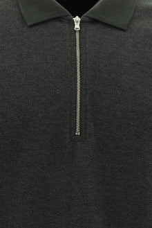 Koyu Antrasit Melanj Polo Yaka Regular Fit Fermuarlı Pamuklu Sweatshirt