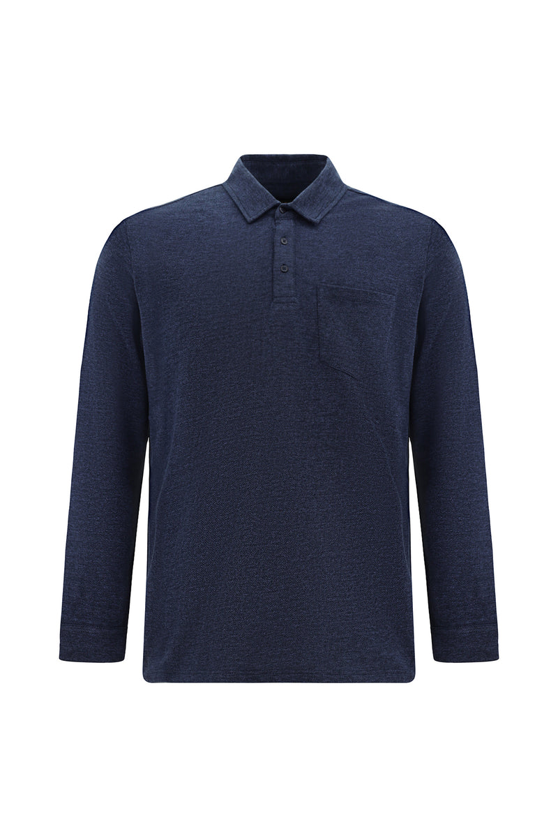 İndigo Polo Yaka Regular Fit Merserize Pamuk Sweatshirt
