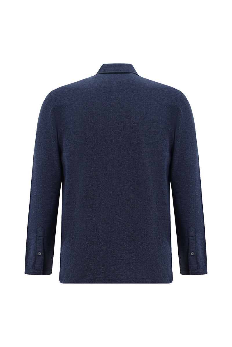 İndigo Polo Yaka Regular Fit Merserize Pamuk Sweatshirt
