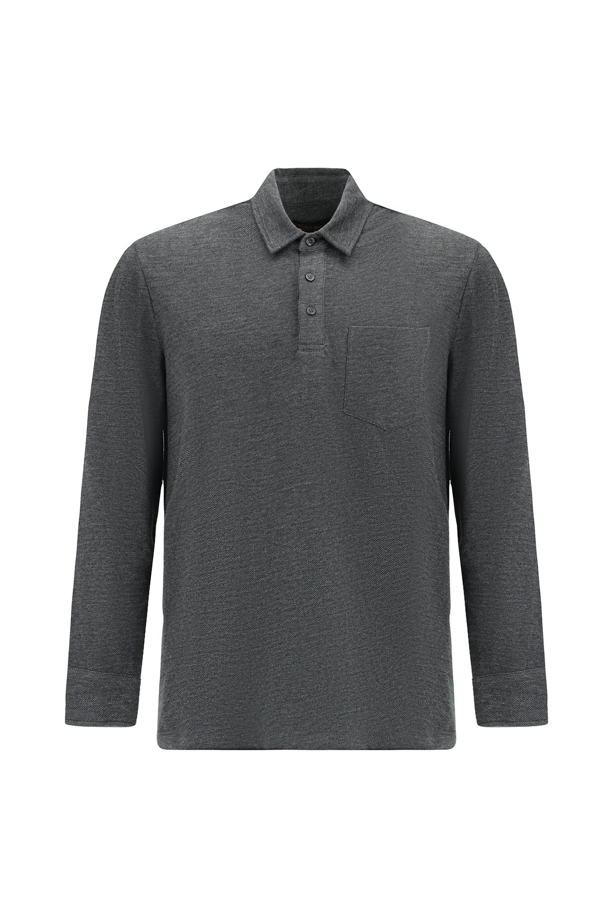 Koyu Antrasit Melanj Polo Yaka Regular Fit Merserize Pamuk Sweatshirt