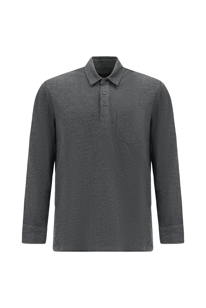 Koyu Antrasit Melanj Polo Yaka Regular Fit Merserize Pamuk Sweatshirt