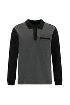 Siyah Polo Yaka Regular Fit Desenli Cepli Pamuklu Sweatshirt