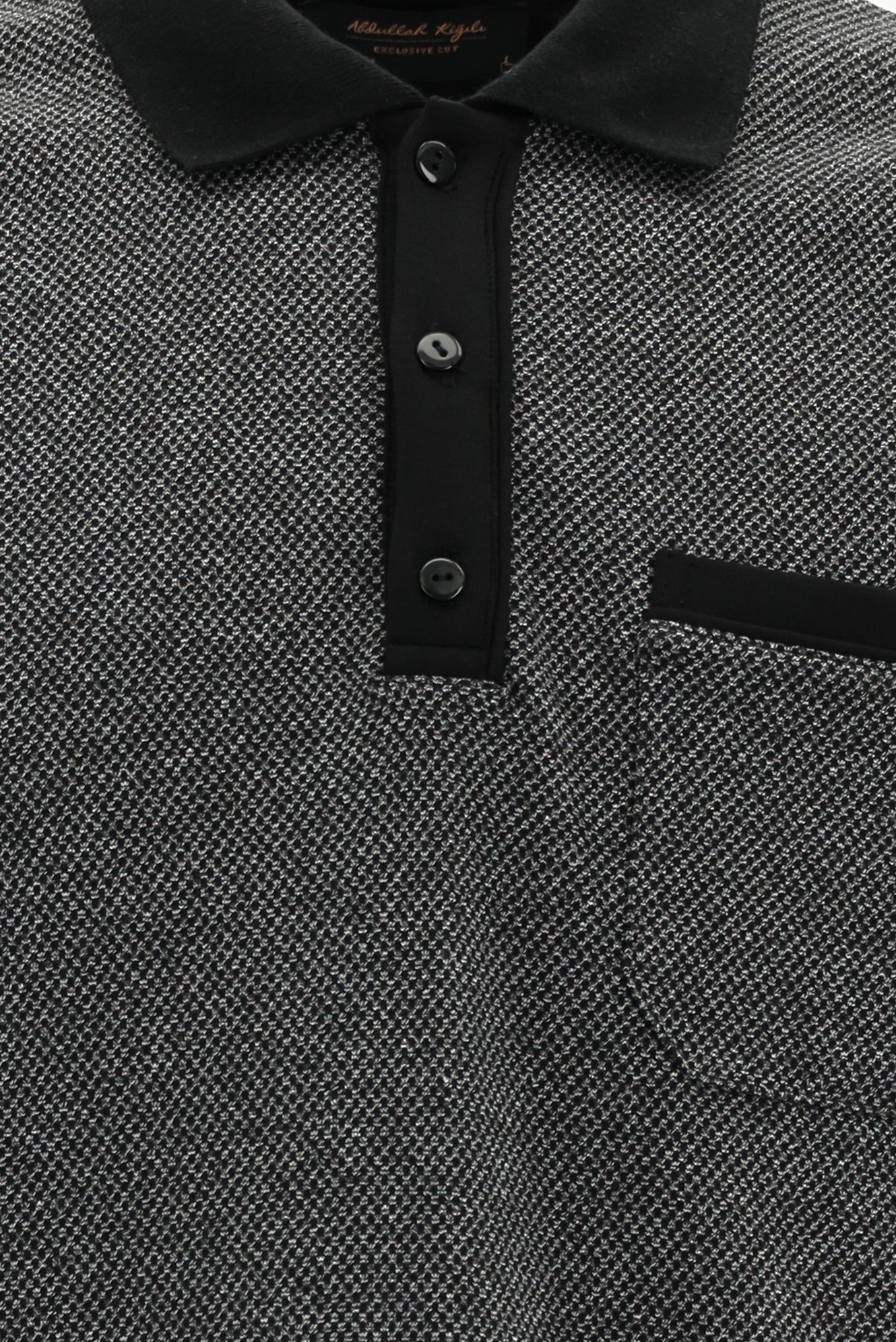 Siyah Polo Yaka Regular Fit Desenli Pamuklu Sweatshırt