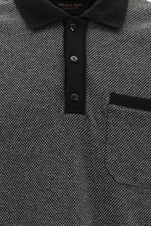 Siyah Polo Yaka Regular Fit Desenli Pamuklu Sweatshırt