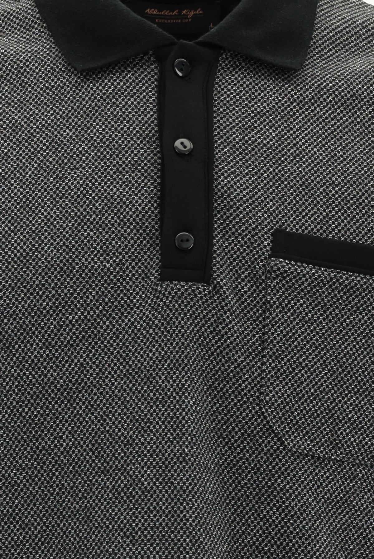 Siyah Polo Yaka Regular Fit Desenli Cepli Pamuklu Sweatshirt