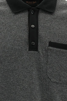 Siyah Polo Yaka Regular Fit Desenli Cepli Pamuklu Sweatshirt