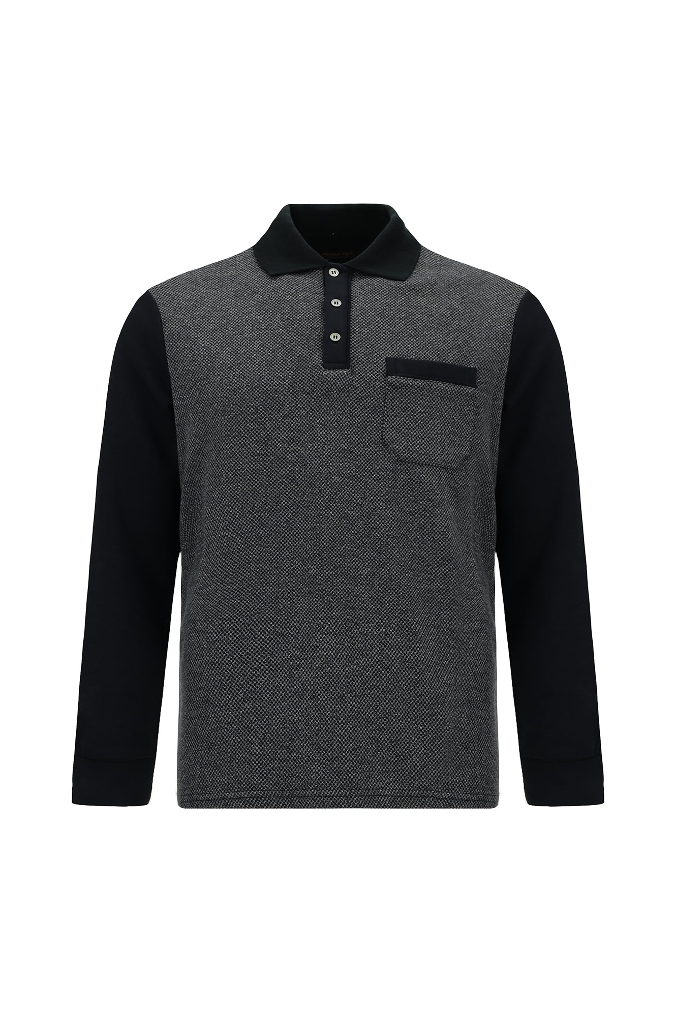 Koyu Lacivert Polo Yaka Regular Fit Desenli Cepli Pamuklu Sweatshirt