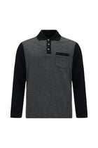 Koyu Lacivert Polo Yaka Regular Fit Desenli Cepli Pamuklu Sweatshirt