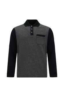 Koyu Lacivert Polo Yaka Regular Fit Desenli Cepli Pamuklu Sweatshirt