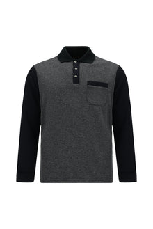 Koyu Lacivert Polo Yaka Regular Fit Desenli Cepli Pamuklu Sweatshirt