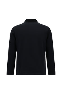 Koyu Lacivert Polo Yaka Regular Fit Desenli Cepli Pamuklu Sweatshirt