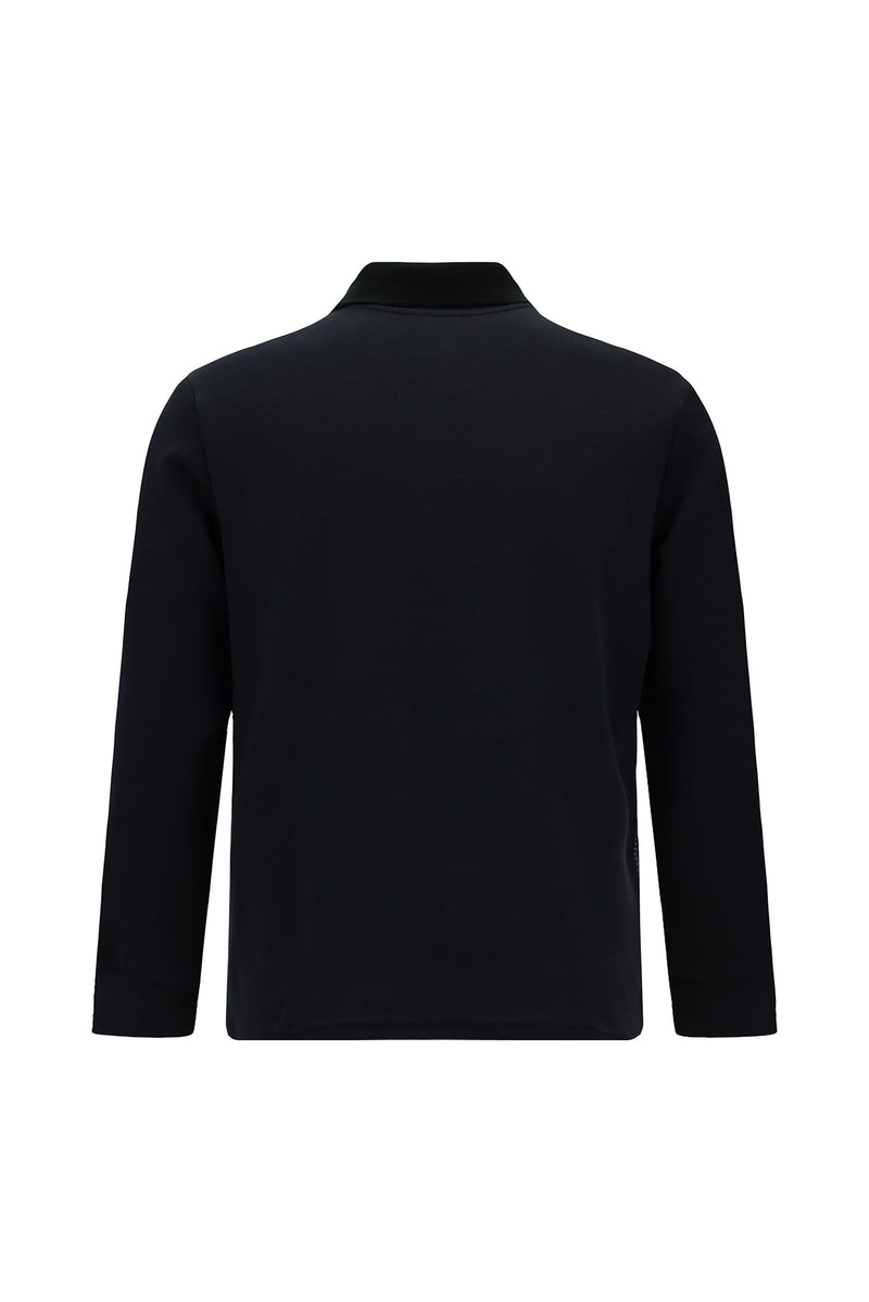 Koyu Lacivert Polo Yaka Regular Fit Desenli Cepli Pamuklu Sweatshirt