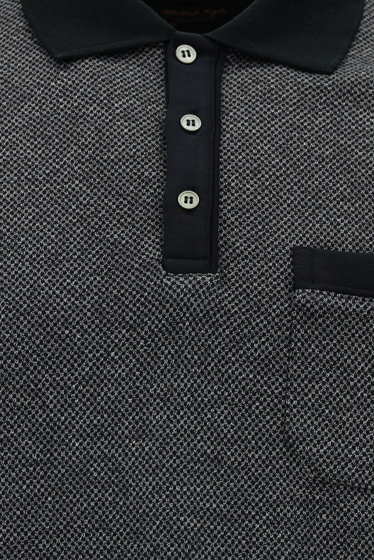 Koyu Lacivert Polo Yaka Regular Fit Desenli Cepli Pamuklu Sweatshirt
