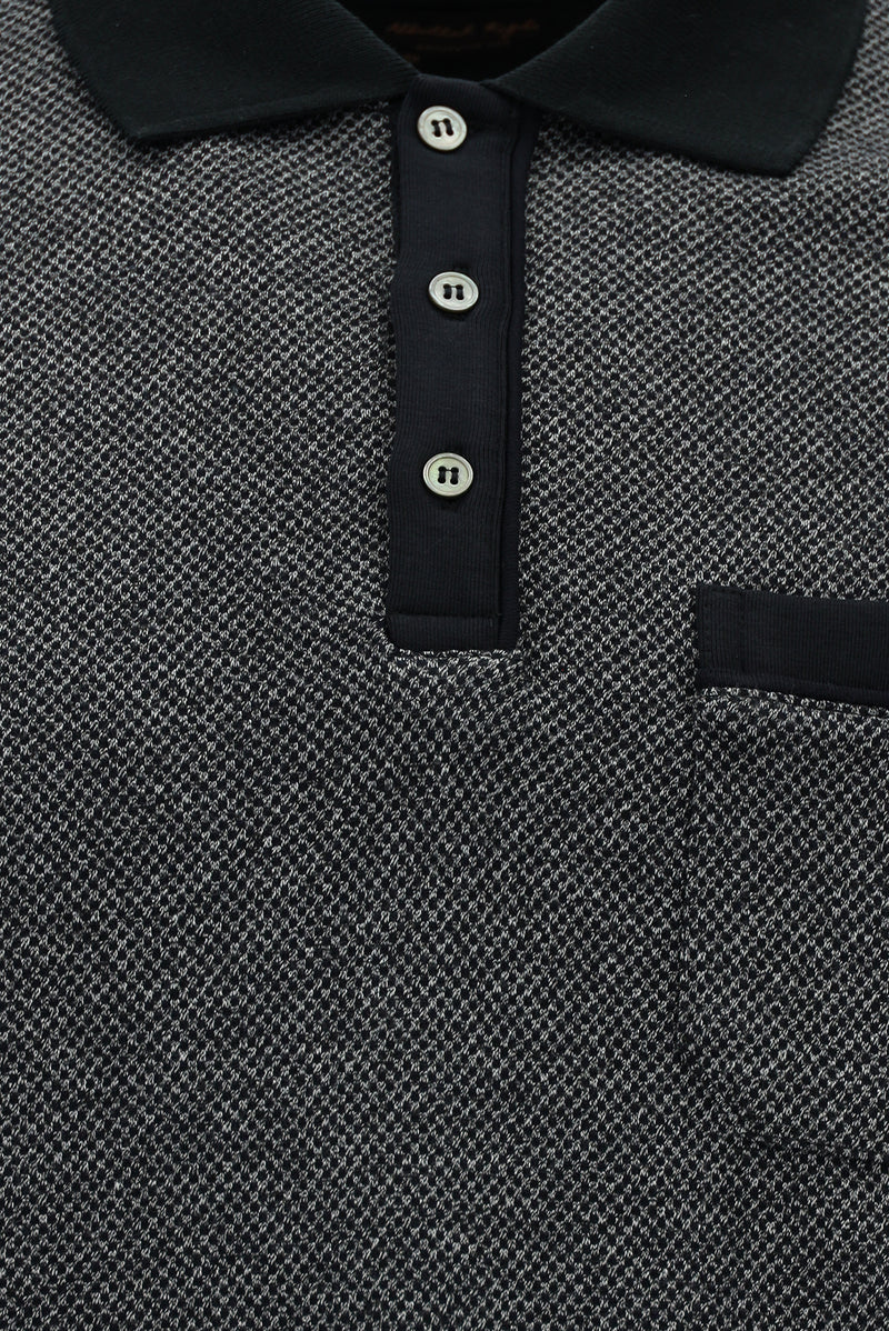 Koyu Lacivert Polo Yaka Regular Fit Desenli Cepli Pamuklu Sweatshirt