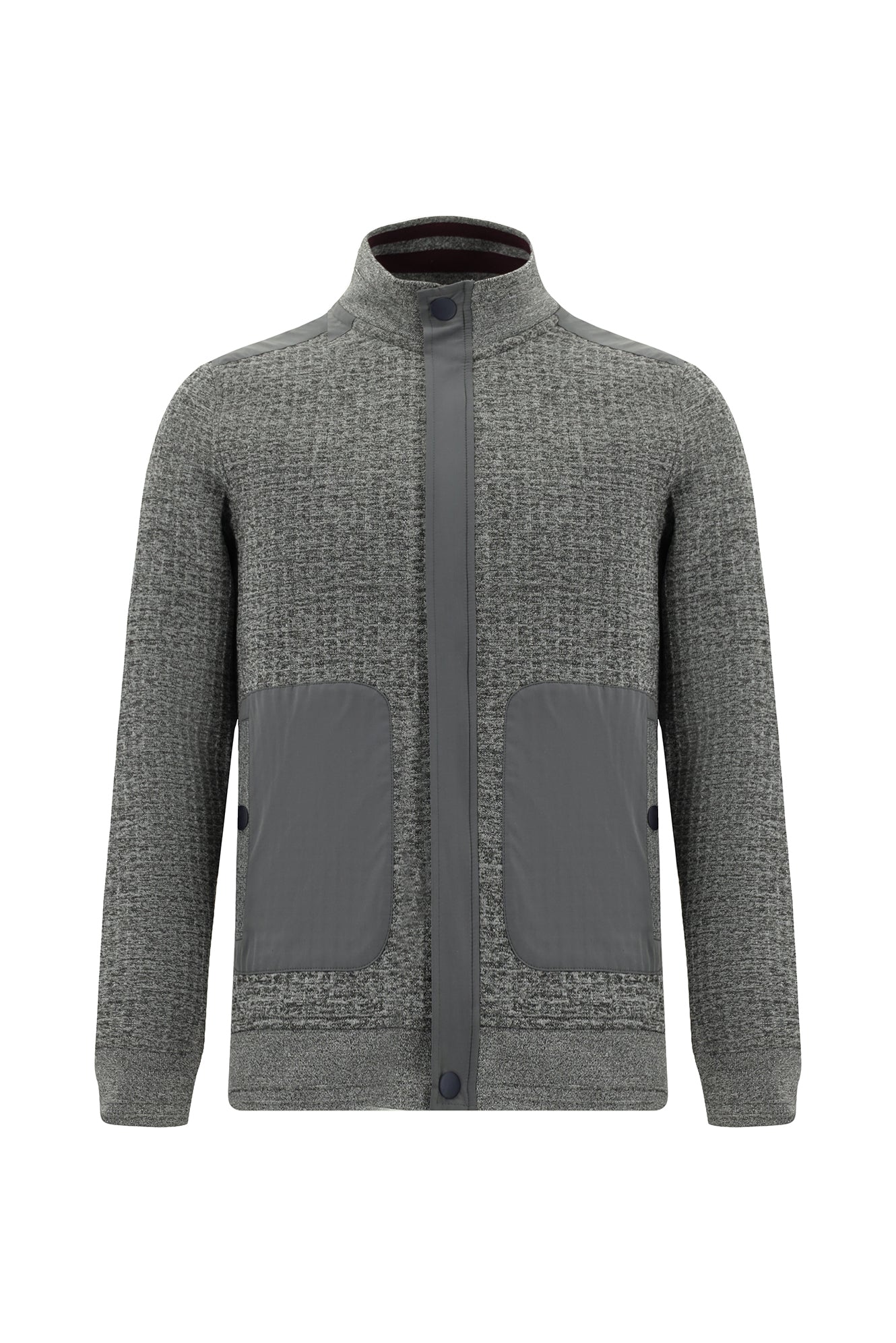Orta Gri Fermuarlı Desenli Sweat Hırka