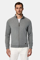 Orta Füme Melanj Dik Yaka Pamuklu Fermuarlı Cepli Desenli Sweatshirt Hırka