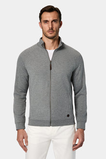 Orta Füme Melanj Dik Yaka Pamuklu Fermuarlı Cepli Desenli Sweatshirt Hırka