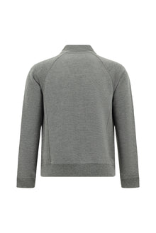 Orta Füme Melanj Pamuklu Fermuarlı Desenli Sweat Hırka