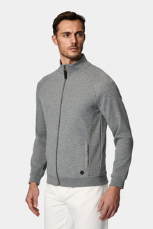 Orta Füme Melanj Dik Yaka Pamuklu Fermuarlı Cepli Desenli Sweatshirt Hırka