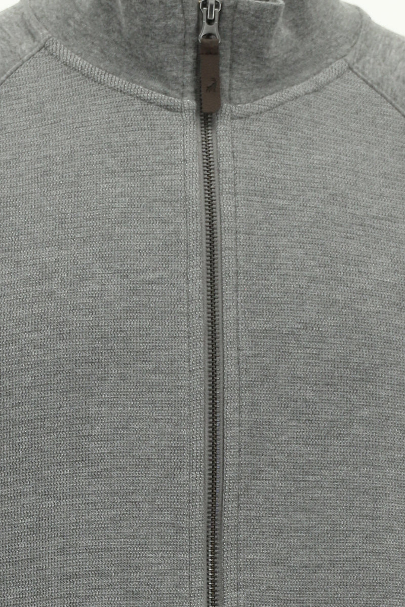 Orta Füme Melanj Pamuklu Fermuarlı Desenli Sweat Hırka