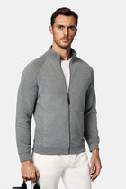 Orta Füme Melanj Dik Yaka Pamuklu Fermuarlı Cepli Desenli Sweatshirt Hırka
