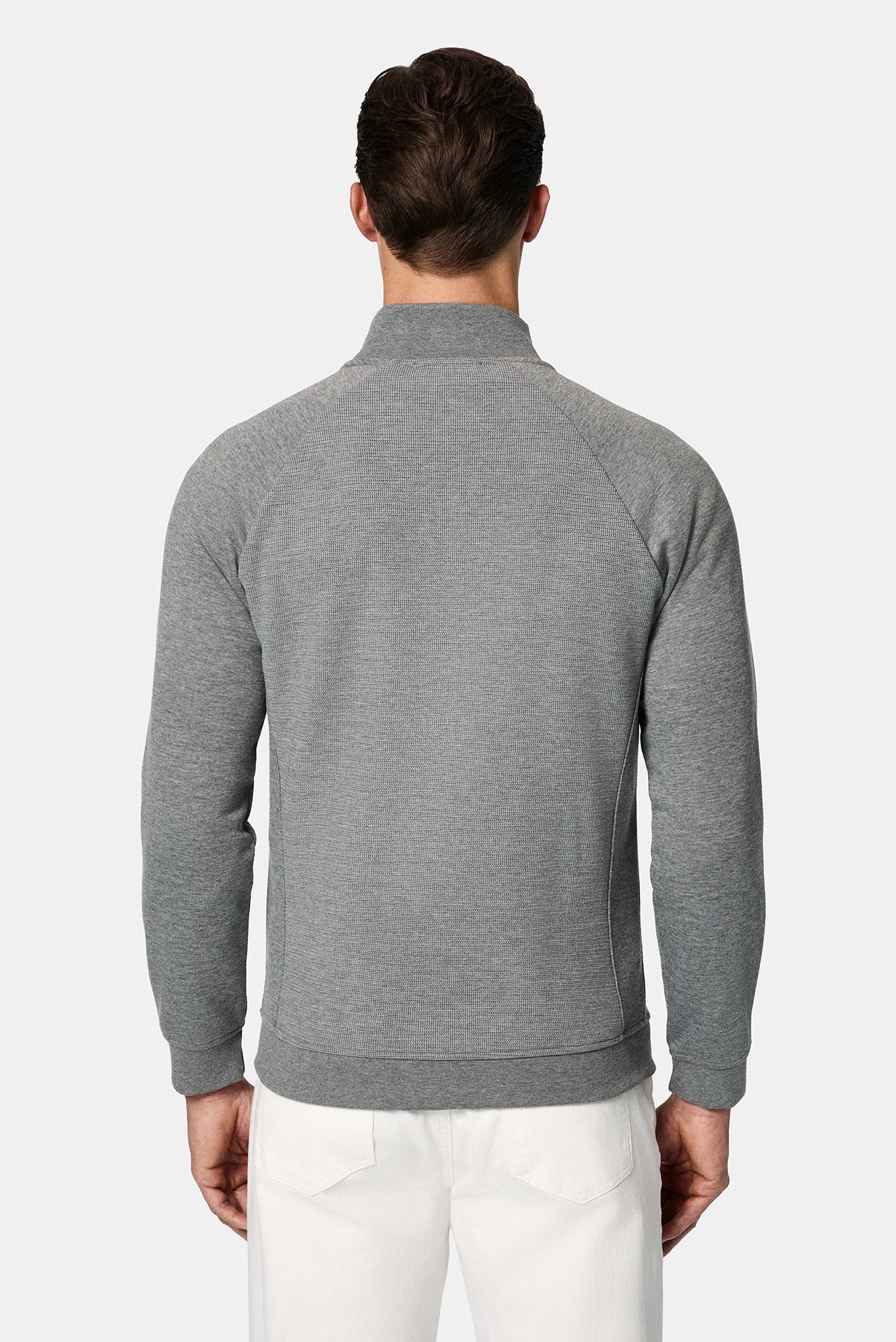 Orta Füme Melanj Dik Yaka Pamuklu Fermuarl? Cepli Desenli Sweatshirt H?rka-Abdullah Ki??l?