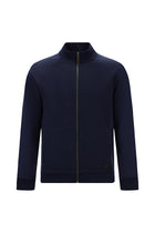 Koyu Lacivert Dik Yaka Pamuklu Fermuarlı Cepli Desenli Sweatshirt Hırka