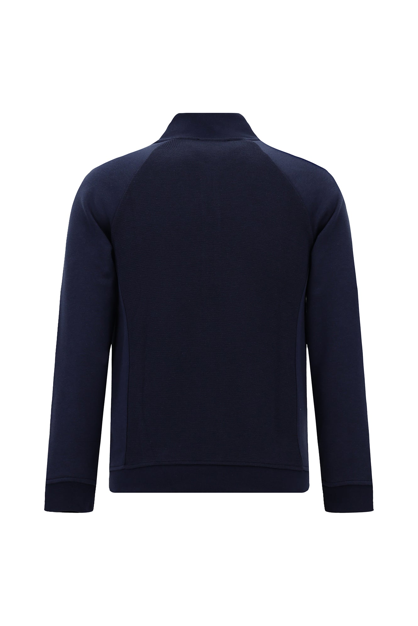 Koyu Lacivert Dik Yaka Pamuklu Fermuarlı Cepli Desenli Sweatshirt Hırka