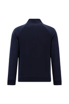 Koyu Lacivert Dik Yaka Pamuklu Fermuarlı Cepli Desenli Sweatshirt Hırka