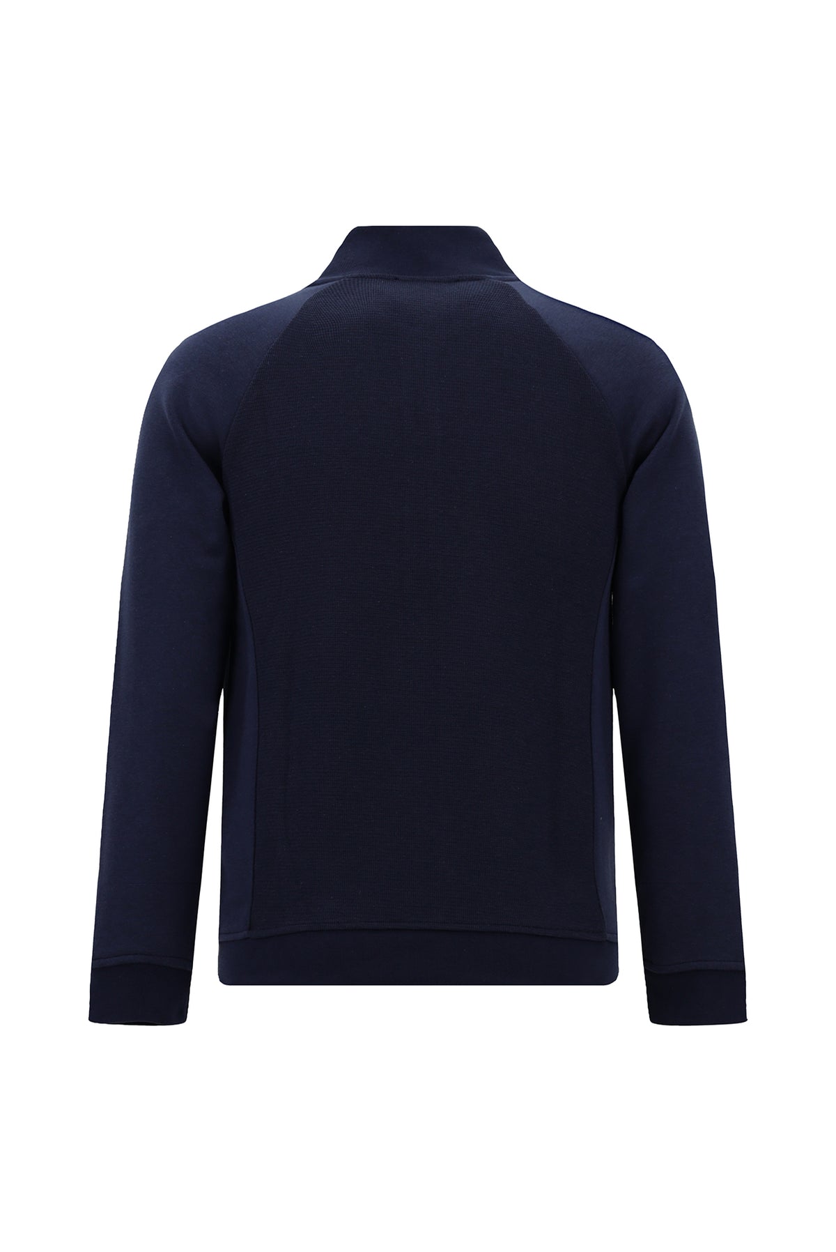 Koyu Lacivert Dik Yaka Pamuklu Fermuarlı Cepli Desenli Sweatshirt Hırka