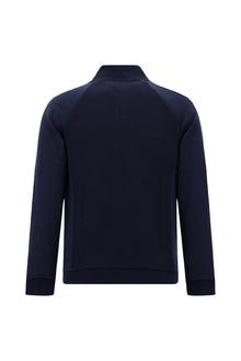 Koyu Lacivert Dik Yaka Pamuklu Fermuarlı Cepli Desenli Sweatshirt Hırka