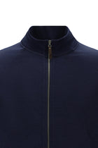 Koyu Lacivert Dik Yaka Pamuklu Fermuarlı Cepli Desenli Sweatshirt Hırka