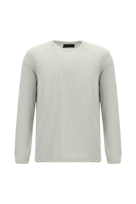 Açık Gri Melanj Bisiklet Yaka Regular Fit Nakışlı Pamuk Sweatshirt