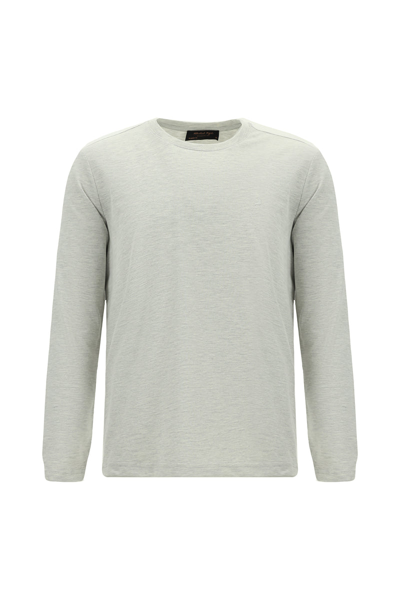 Açık Gri Melanj Bisiklet Yaka Regular Fit Nakışlı Pamuk Sweatshirt