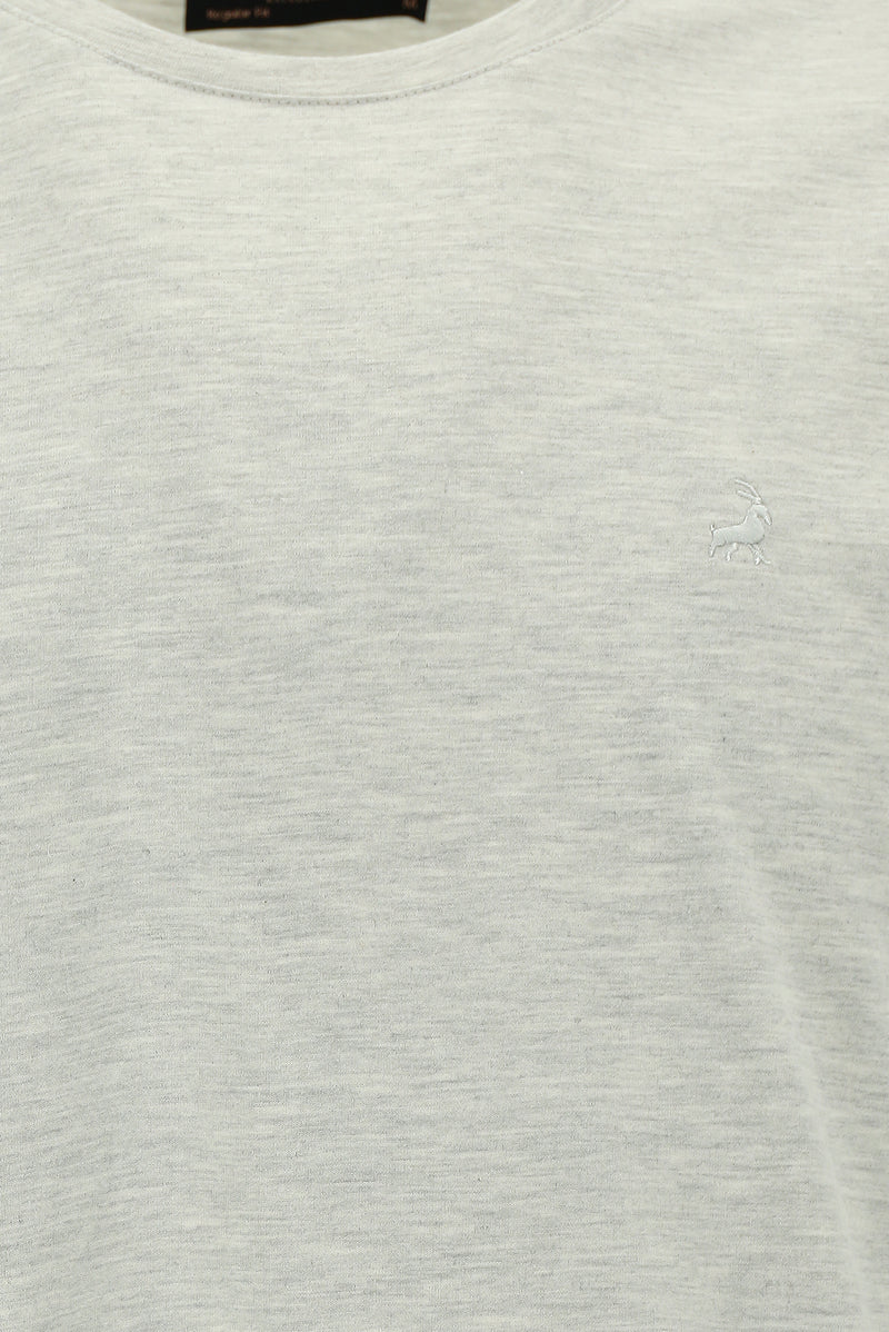Açık Gri Melanj Bisiklet Yaka Regular Fit Nakışlı Pamuk Sweatshirt