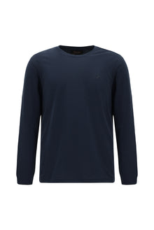 Koyu Lacivert Bisiklet Yaka Regular Fit Nakışlı Pamuk Sweatshirt