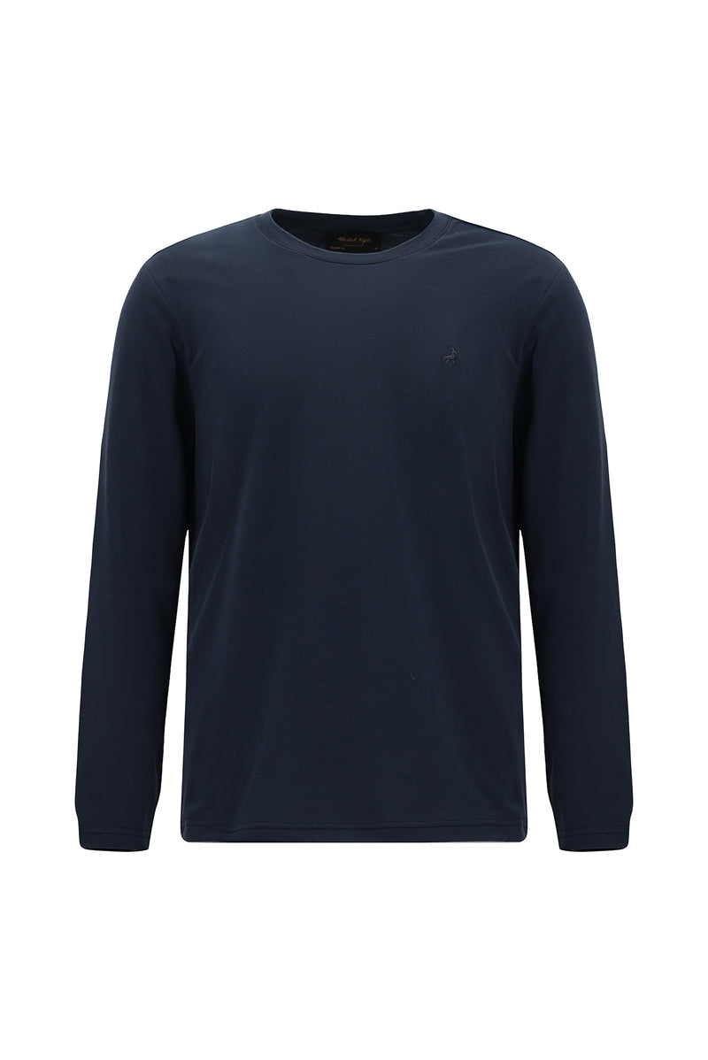 Koyu Lacivert Bisiklet Yaka Regular Fit Nakışlı Pamuk Sweatshirt