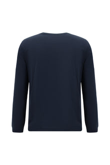 Koyu Lacivert Bisiklet Yaka Regular Fit Nakışlı Pamuk Sweatshirt