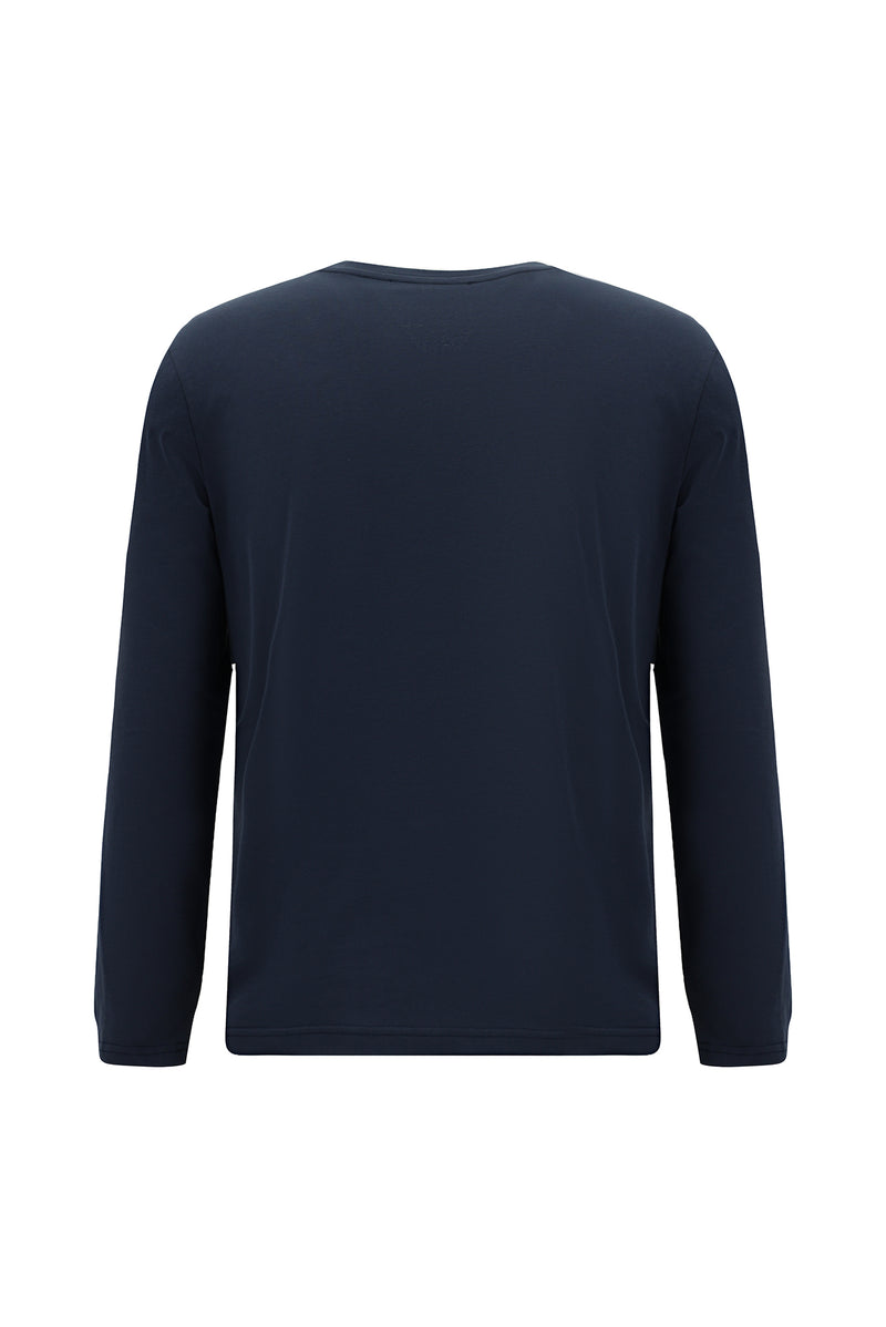 Koyu Lacivert Bisiklet Yaka Regular Fit Nakışlı Pamuk Sweatshirt