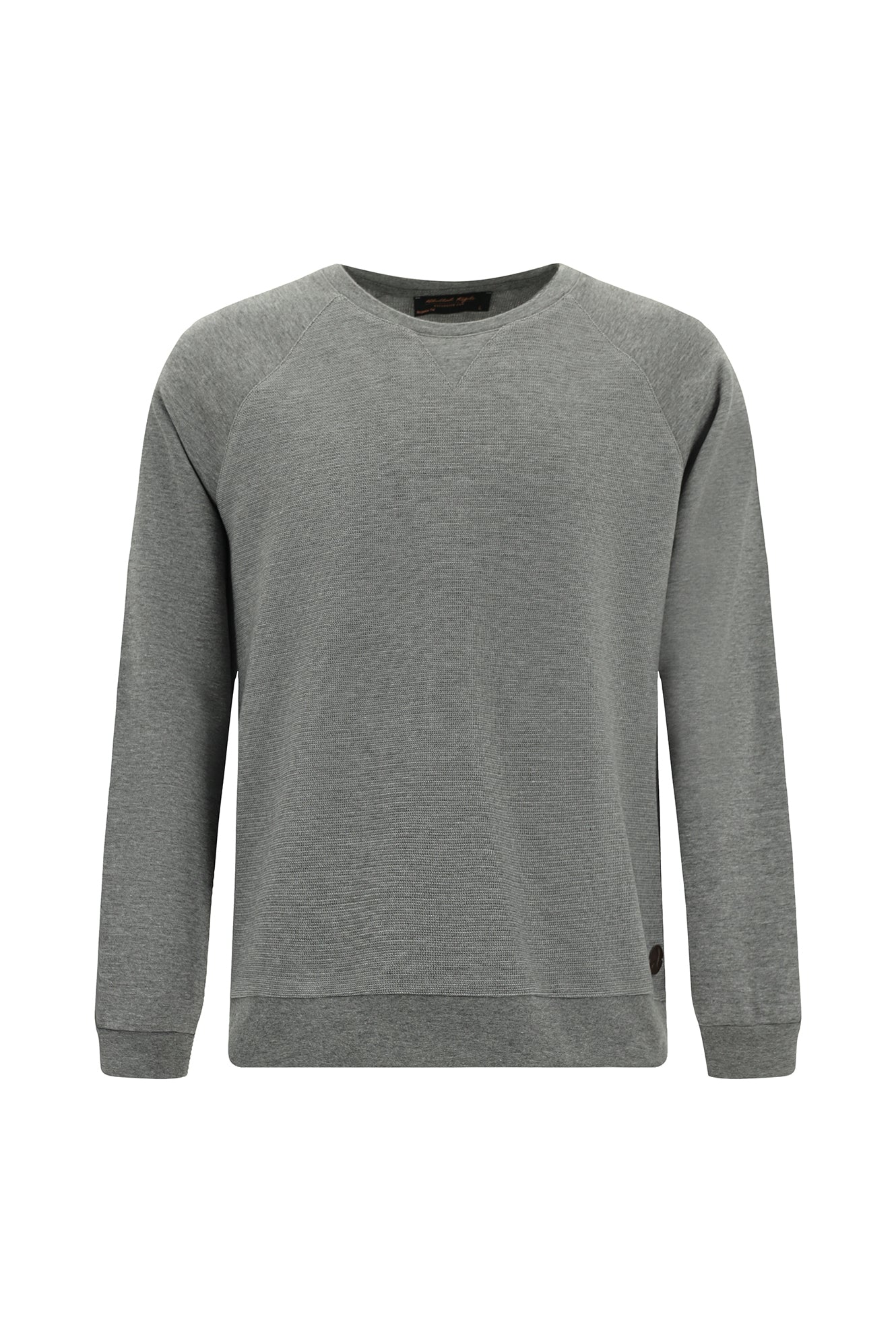 Orta Füme Melanj Bisiklet Yaka Regular Fit Desenli Pamuklu Sweatshirt