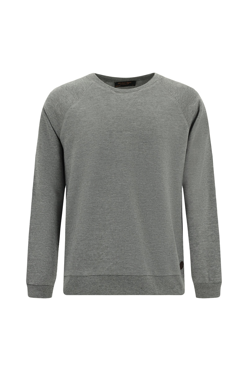 Orta Füme Melanj Bisiklet Yaka Regular Fit Desenli Pamuklu Sweatshirt