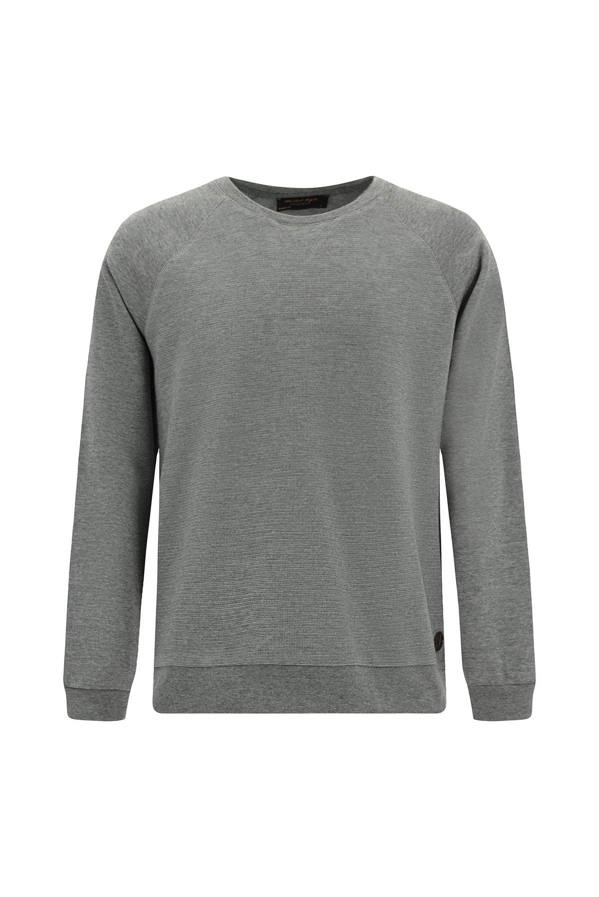 Orta Füme Melanj Bisiklet Yaka Regular Fit Desenli Pamuklu Sweatshirt